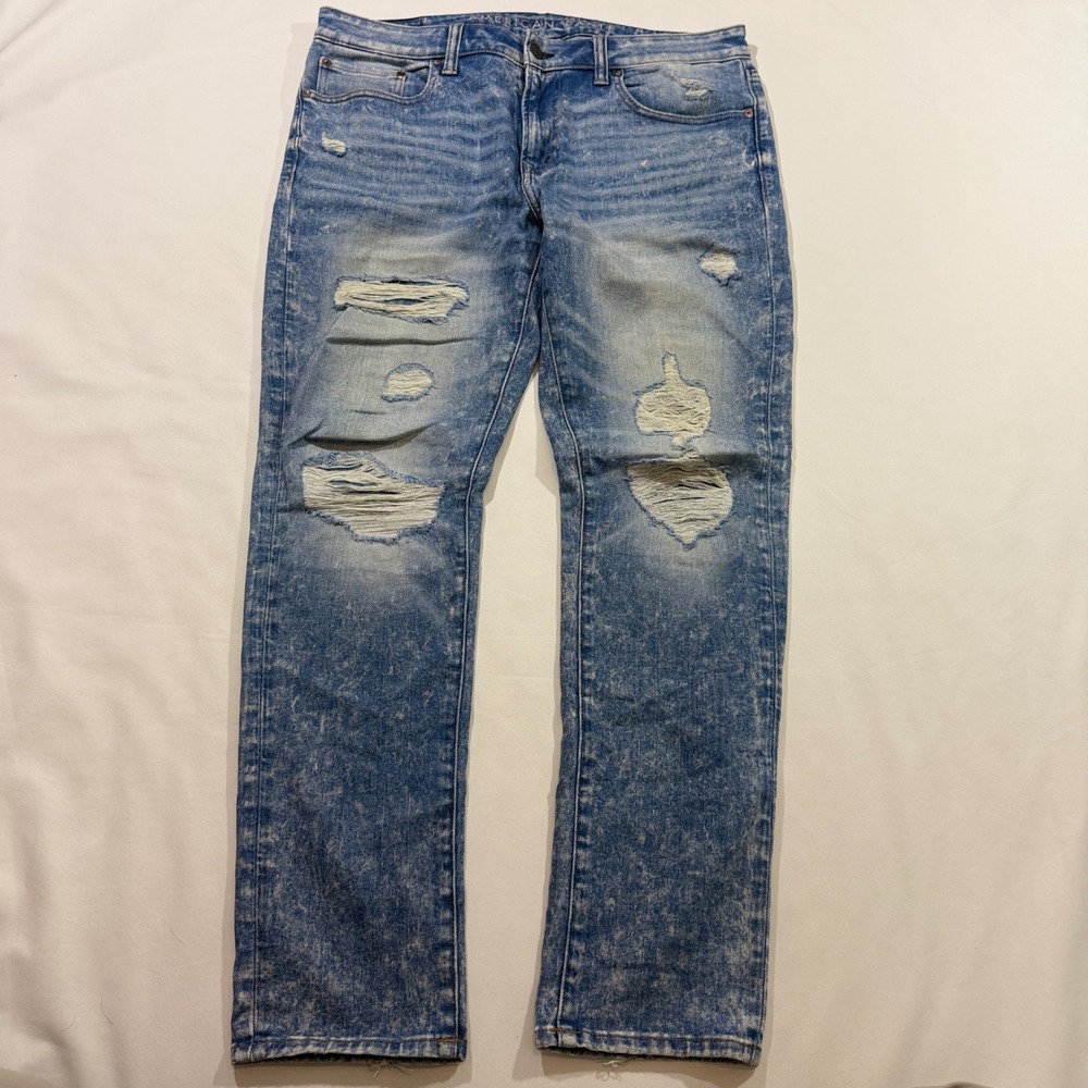 American Eagle Slim Jeans Mens 36x32 Blue Ne(x)t Level Airflex Distressed Acid
